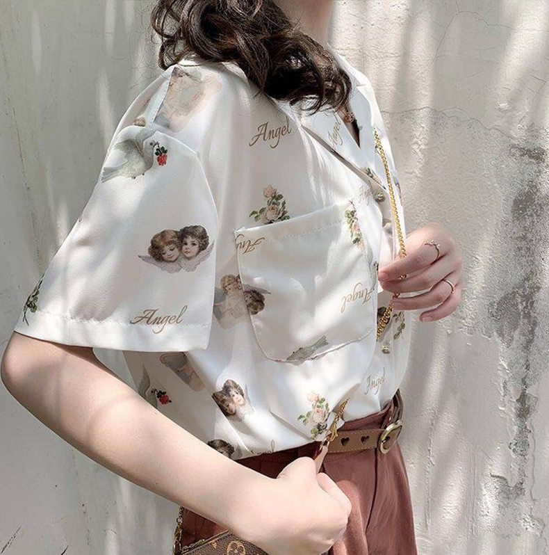 SUXI Áo vải chiffon tay ngắn cổ chữ V thời trang thanh lịch cho nữ