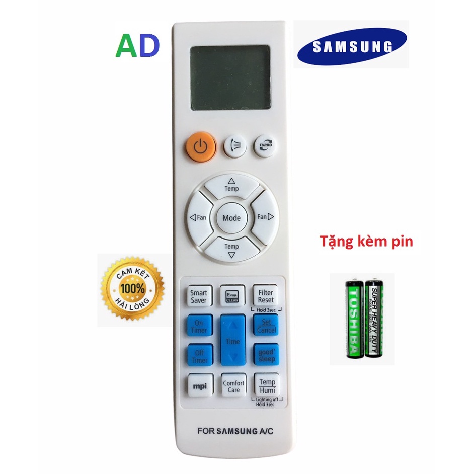 Điều khiển điều hòa Samsung mặt trắng 6 nút màu xanh - Tặng kèm pin chính hãng - Remote SamSung điều hòa