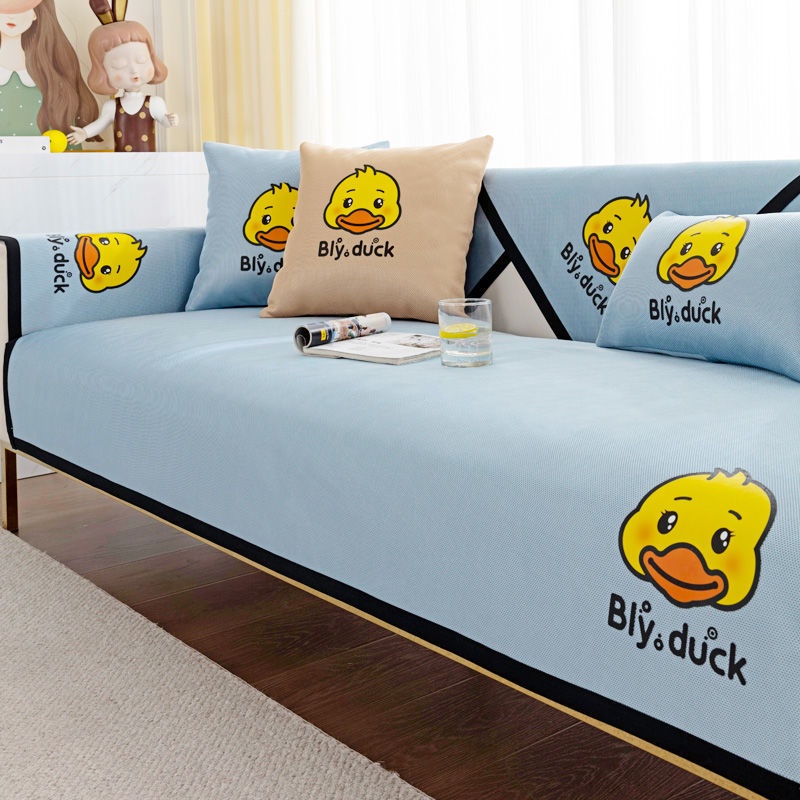 Vỏ Bọc Đệm Ghế Sofa Mùa Hè Bằng Lụa Lạnh Thoáng Khí Không Trượt Họa Tiết Hoạt Hình Đơn Giản Hiện Đại