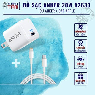Bộ sạc nhanh Anker Powerport III Nano 20W A2633 + Cáp zin Apple - Sạc nhanh mọi dòng máy