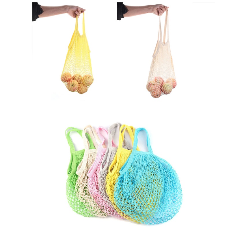 Túi Lưới Mua Sắm Bằng Cotton Tay Cầm Ngắn Có Thể Tái Sử Dụng