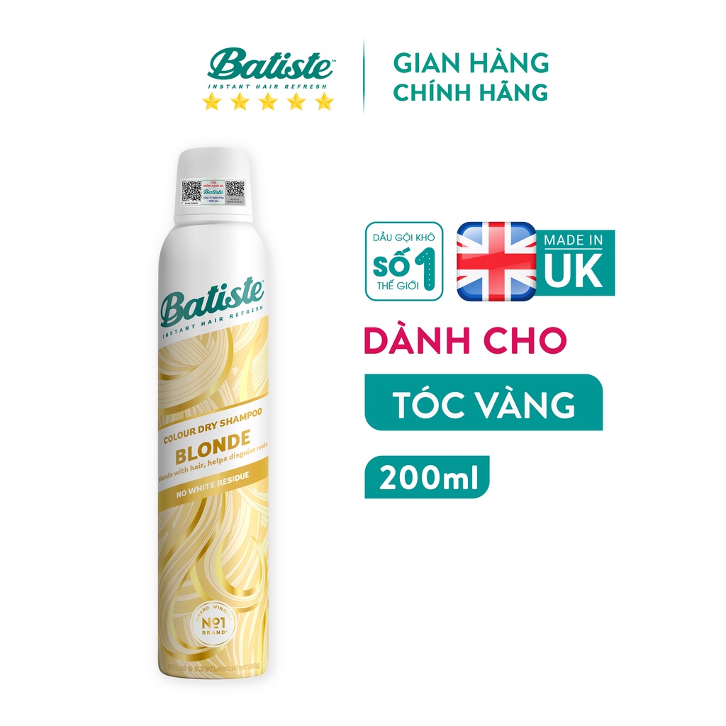 Dầu Gội Khô Dành Cho Tóc Vàng, Tóc Sáng Màu - Batiste Colour Dry Shampoo BLONDE 200ml