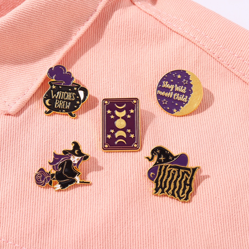 Ghim Cài Áo Kim Loại Hình Cuốn Sách Ma Thuật Chủ Đề Halloween Lunar Eclipse Witch Hat Quà Tặng Trang Sức