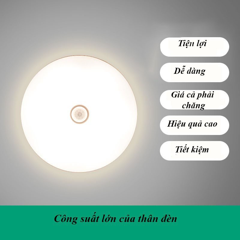 Đèn LED tròn cảm ứng chuyển động chạy bằng pin gắn hành lang, cầu thang, phòng ngủ, phòng tắm