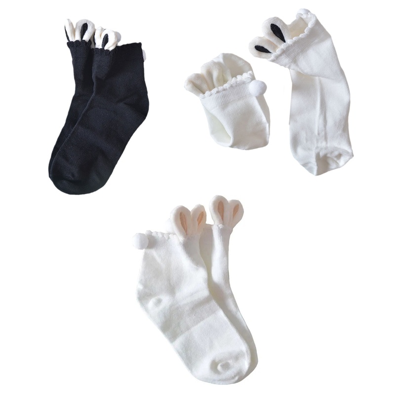 Xixi Tất Cotton Ngắn Màu Trơn Đính Tai Thỏ 3D Phong Cách Harajuku Nhật Bản Cho Nữ