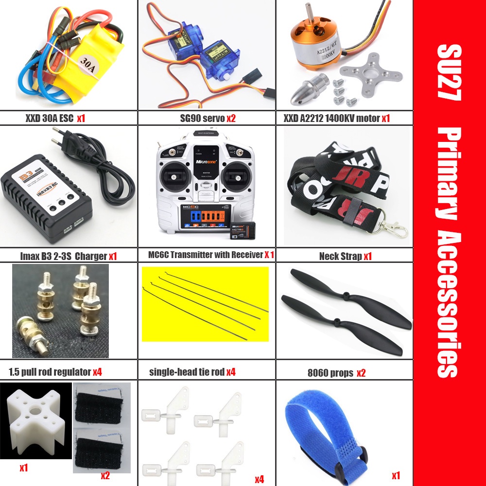 Mô Hình Cánh Cố Định Su27 RC Kèm Bộ Truyền Tín Hiệu MC6C Dành Cho Máy Bay Điều Khiển Từ Xa