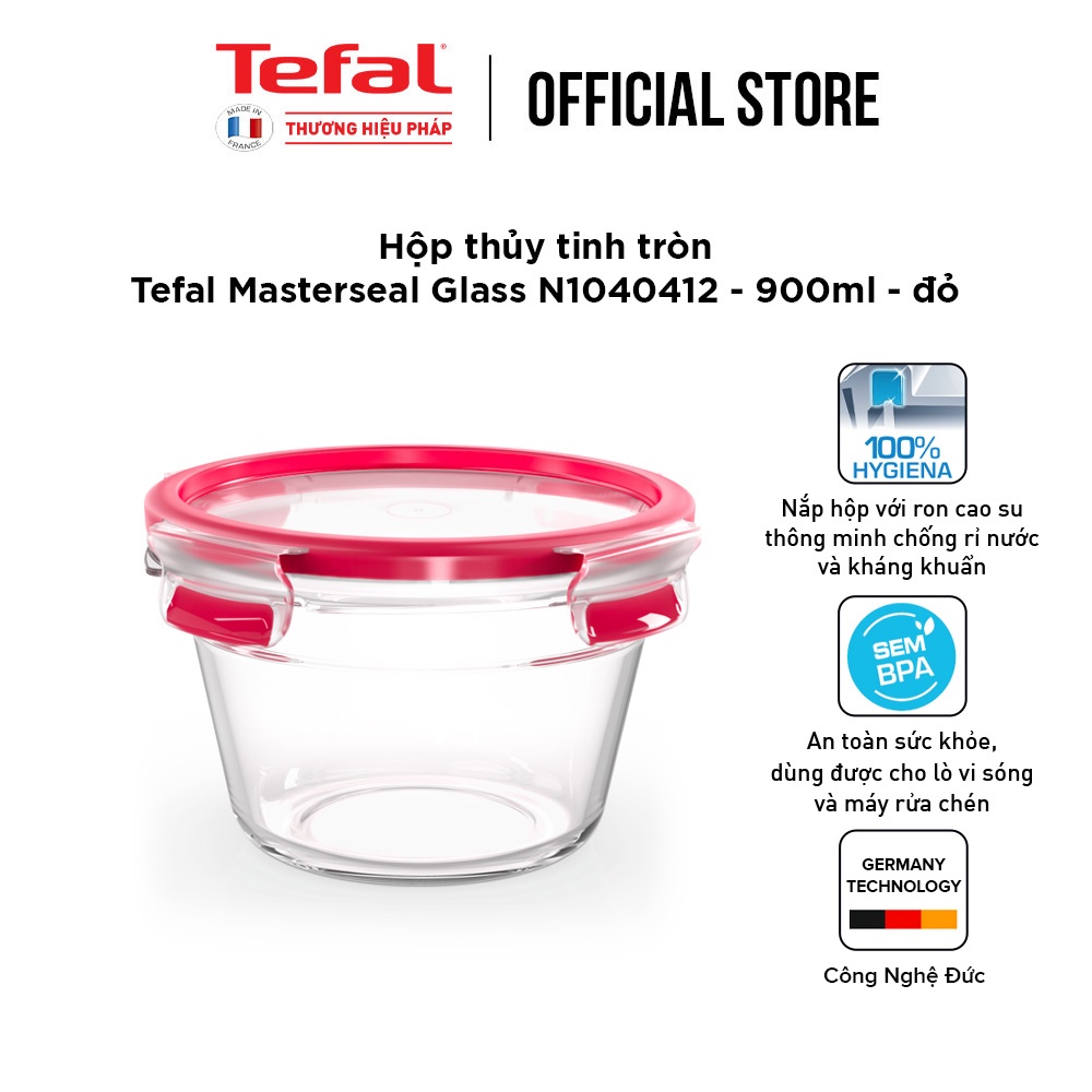 [LIFEMC11BPC -8% đơn 350K] Hộp thủy tinh tròn Tefal Masterseal N1040412 - 900ml - đỏ