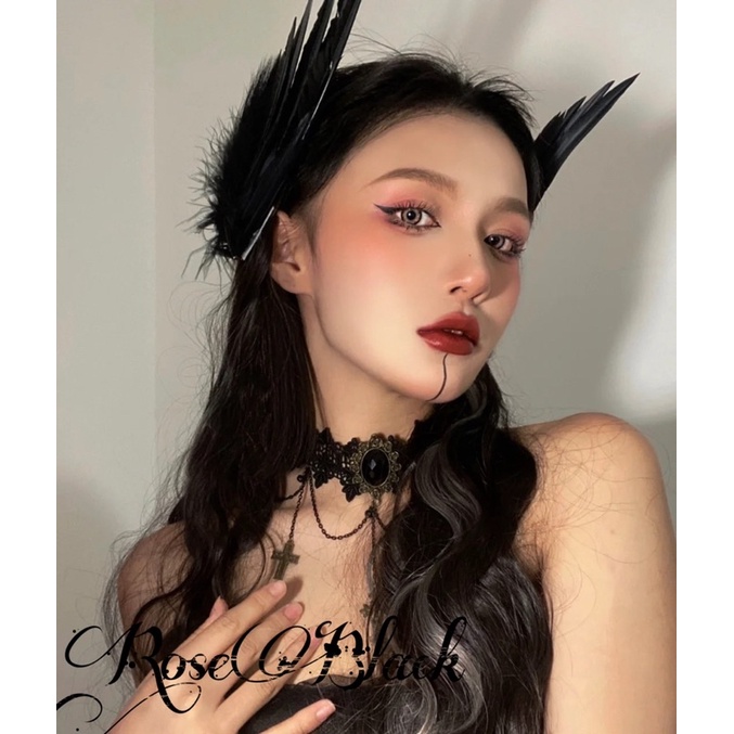 Cài tóc lông vũ cosplay hallowen, gothic mã TY-88