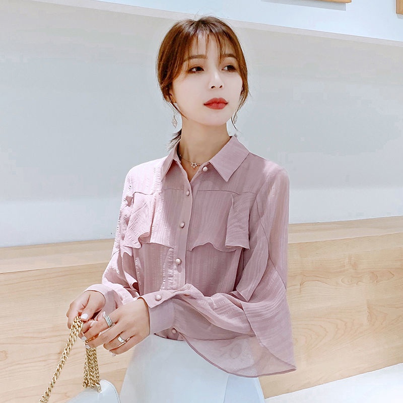 Áo Sơ Mi Chiffon Tay Dài Dáng Rộng Thời Trang Mùa Hè Phong Cách Hàn Quốc Dành Cho Nữ