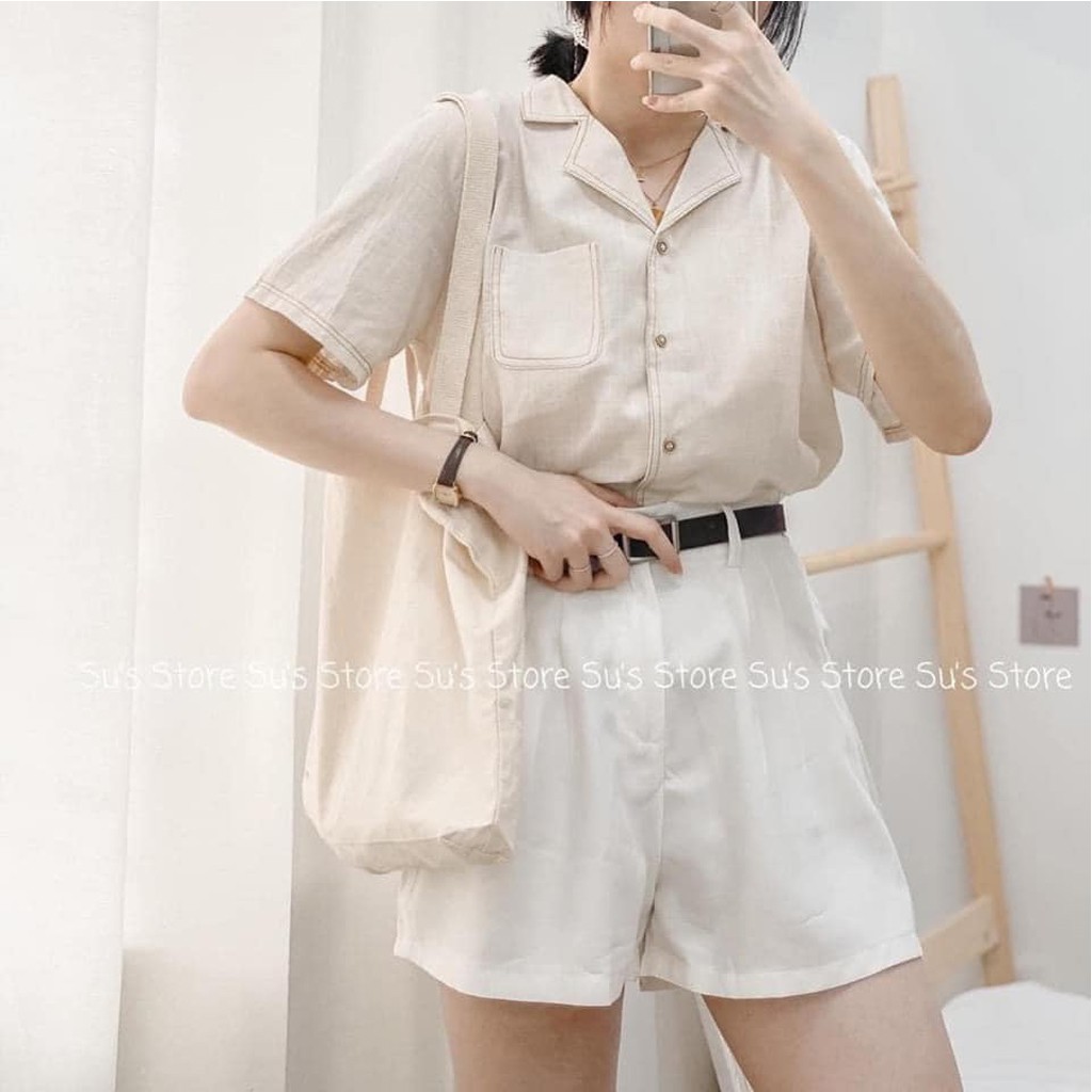 Áo sơ mi nữ tay ngắn form rộng A040 kiểu áo nữ cổ vest 2 túi công sở đi chơi nhiều màu style hàn quốc freesize -CHAKOVET | BigBuy360 - bigbuy360.vn