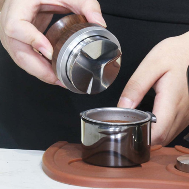 HO 304 Stainless Steel Coffee Tamper 58mm Walnut Wood Coffee Powder Hammer Distributor Espresso Distribution Tool