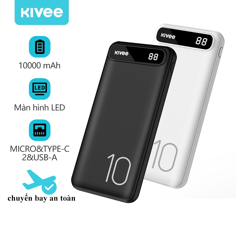 Sạc dự phòng Kivee 10000mAh Colorful Jelly hỗ trợ đầu ra USB kép với đèn báo nguồn LED