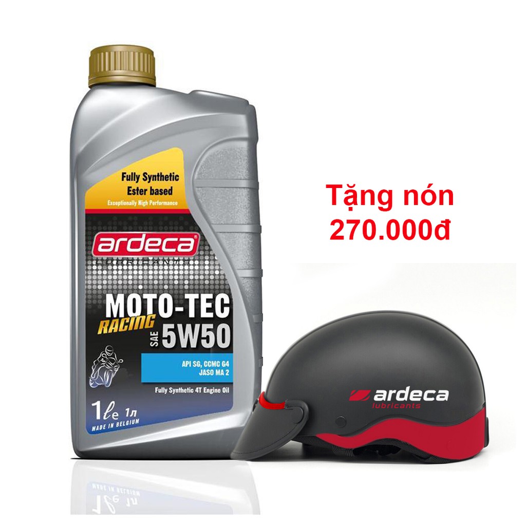 Tặng 1 nón sơn cao cấp Ardeca khi mua Dầu nhớt Ardeca MOTO TEC RACING 5W50 dùng cho xe số và xe phân khối lớn