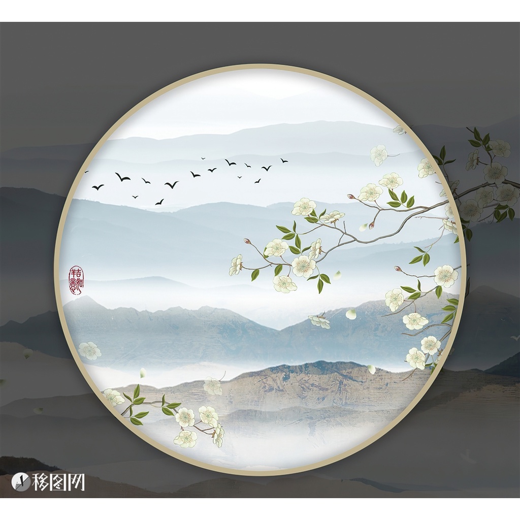 Tranh treo tường hình tròn VTC trang trí hình đàn chim bay về tổ bóng kính hoặc vải canvas 1237610