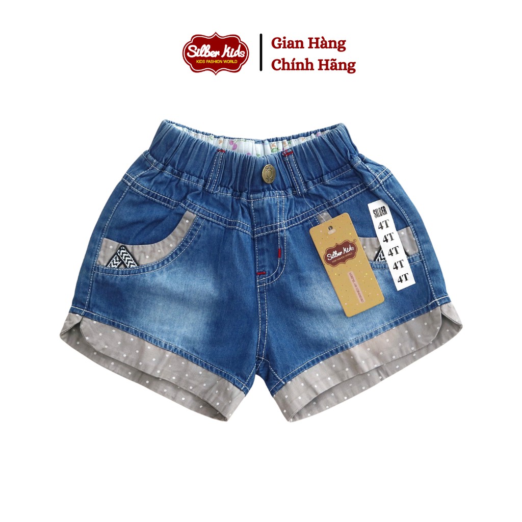 Quần Short Jean Bé Gái Phối Gấu Chấm Bi SILBER KIDS