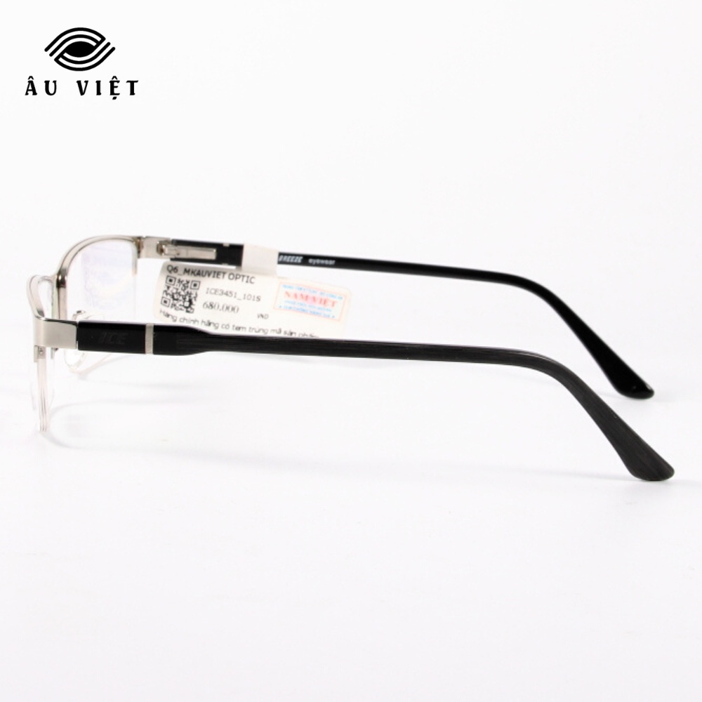 Gọng kính nhựa và kim loại Ice Breeze I-3451 nam dáng chữ nhật vuông màu bạc Full box