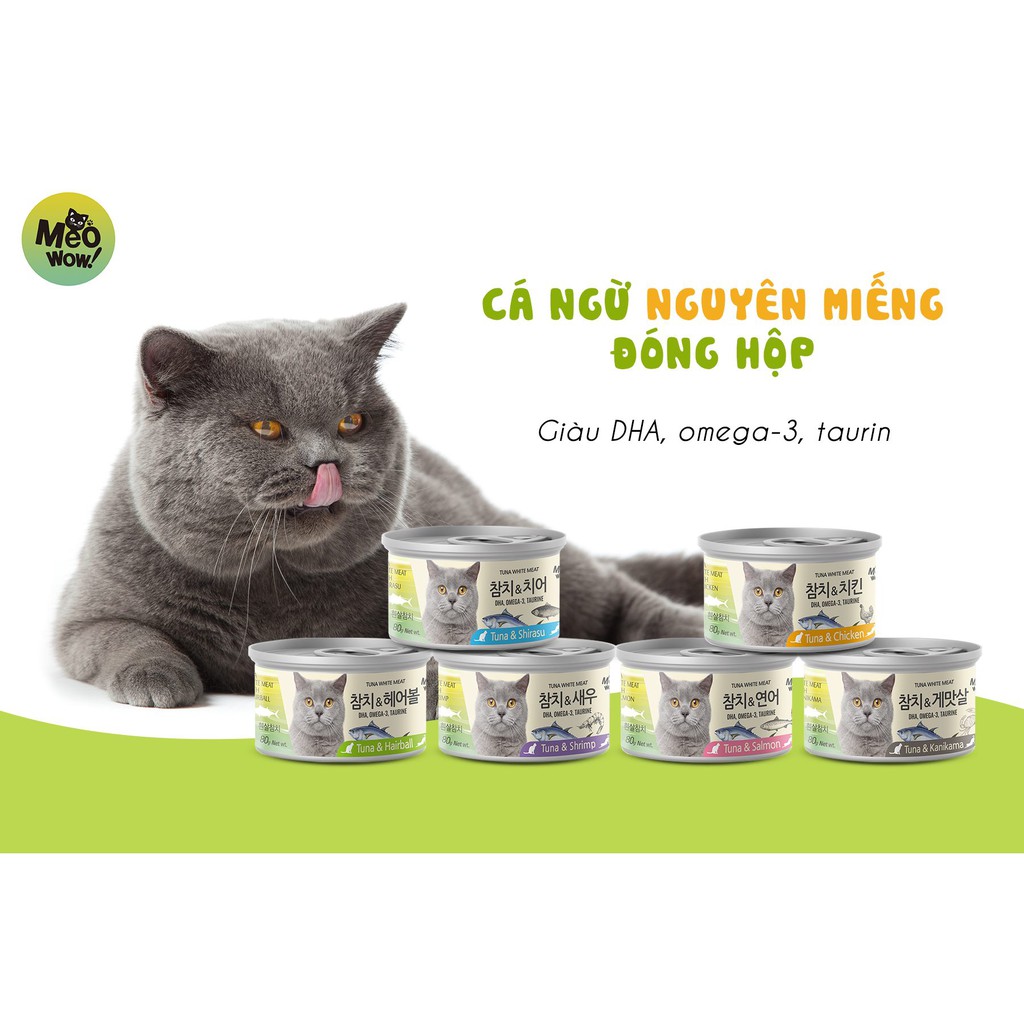 Súp Cá ngừ thịt trắng Tuna White Meat nguyên miếng đóng hộp cho mèo Meowow - HÀN QUỐC [HÀNG CHÍNH HÃNG]