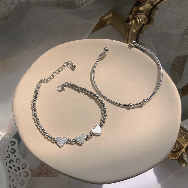 Vòng Đeo Tay Hai Lớp Xỏ Hạt Hình Trái Tim Bằng Kim Loại Phong Cách Pháp Đơn Giản Thời Trang Cho Nữ | BigBuy360 - bigbuy360.vn