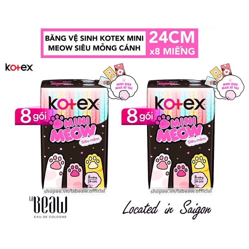 COMBO 3 GÓI BVS KOTEX mini Meow siêu mỏng cánh 24CM 8 miếng