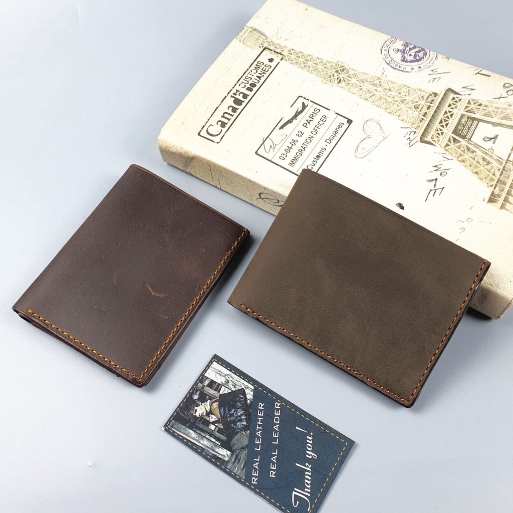 Ví nam da bò sáp may thủ công handmade WS226VB   - 100% da bò thật, BH 3 năm