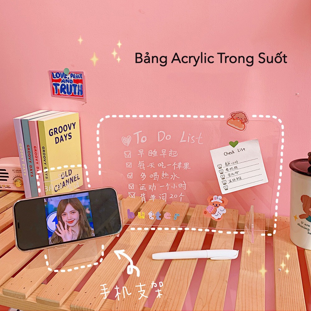 Bảng ghi chú trong suốt acrylic để bàn cute Gooo store