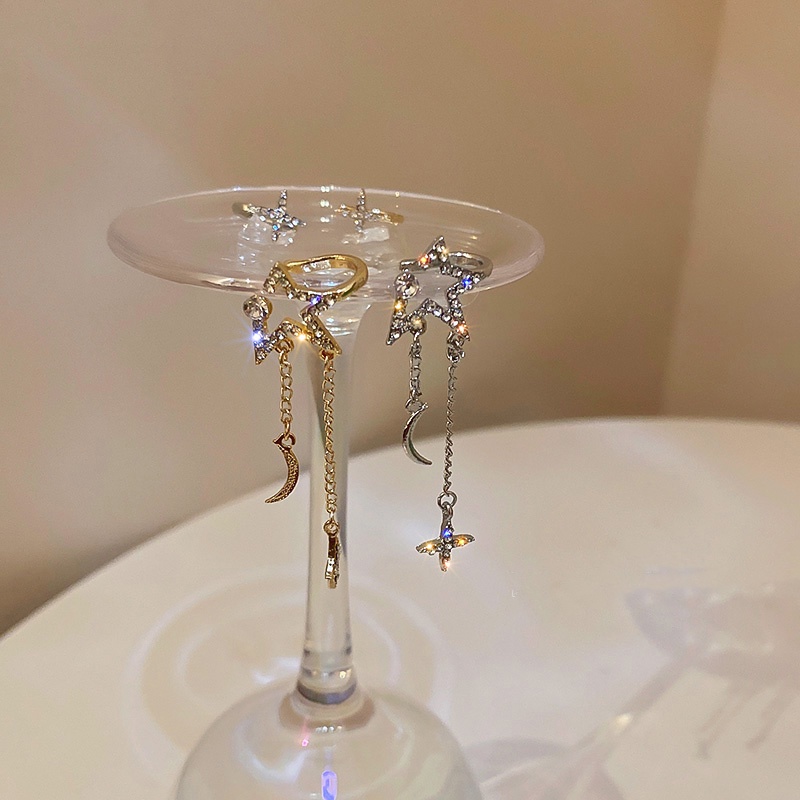 Khuyên Kẹp Tai Không Xỏ Hình Ngôi Sao Mặt Trăng Đính Đá Thời Trang Hàn Quốc Cho Nữ