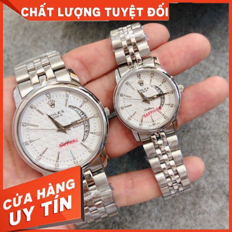 Đồng Hồ Đôi RoLex Sapphire R032 Mặt trăng khuyết Máy Pin Nhật Chống xước Tuyệt Đối