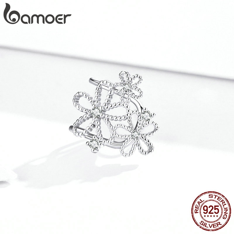 Phụ Kiện Trang Sức Bamoer SCE921 Bạc 925 Hình Bông Hoa Đính Đá Hình Giọt Nước Lấp Lánh Kiểu Retro