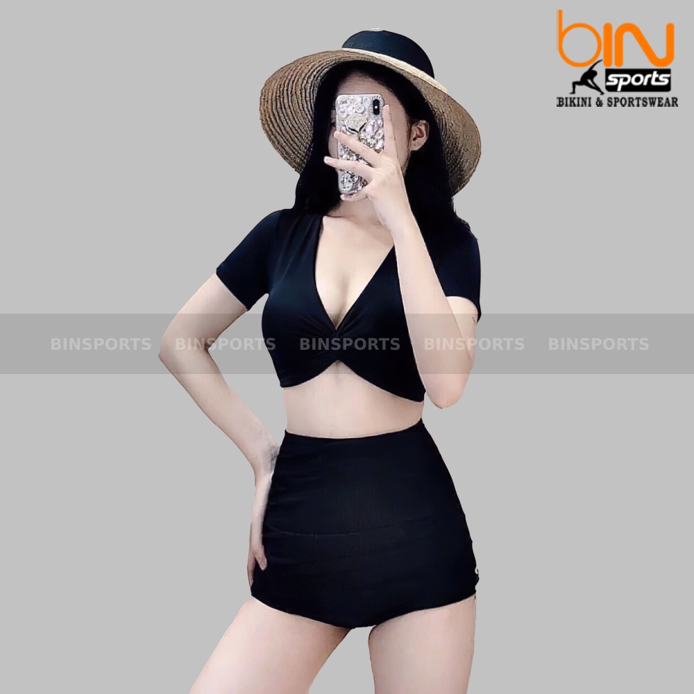 Bikini Đồ Bơi Nữ 2 Mảnh Aó Crop Xoắn Ngực Quần Đùi Nhúng Cạp Cao Nhiều Màu Freesize Bin Sports BHV074