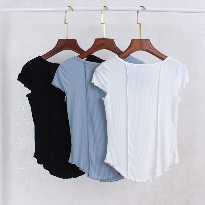 Áo Thun Nữ Ngắn Tay Cổ Chữ U Cài Nút Thời Trang