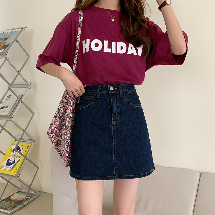 Chân Váy Denim Dáng Chữ A Lưng Cao Màu Xanh Đậm Phong Cách Hàn Quốc | BigBuy360 - bigbuy360.vn