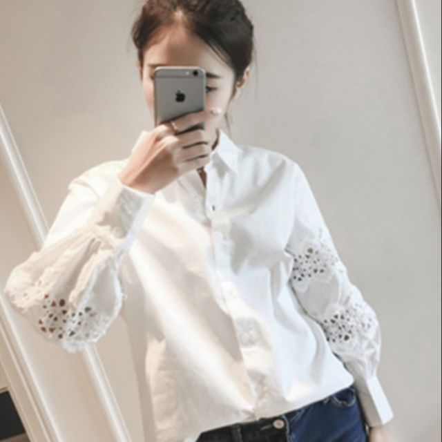 Áo sơ mi tay phối ren