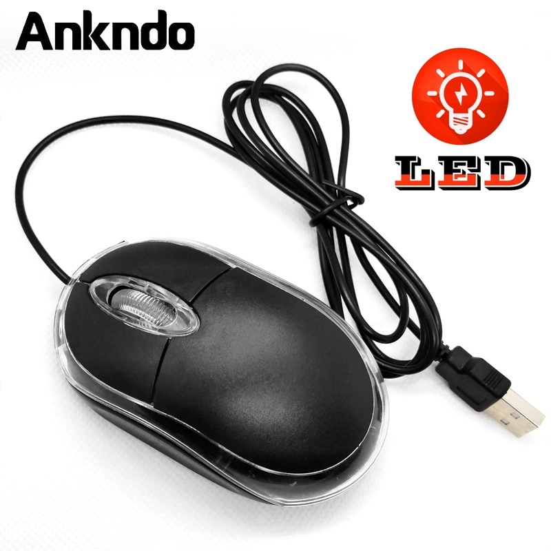Chuột quang Ankndo loại có dây đầu cắm USB màu đen