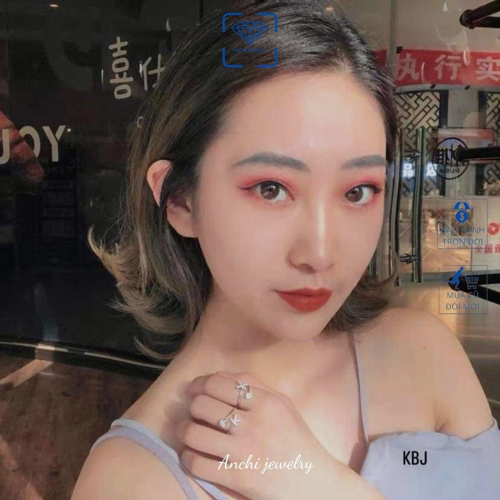 Nhẫn chữ cái đính đá dáng hở, chuẩn bạc ta sáng đẹp, Anchi jewelry