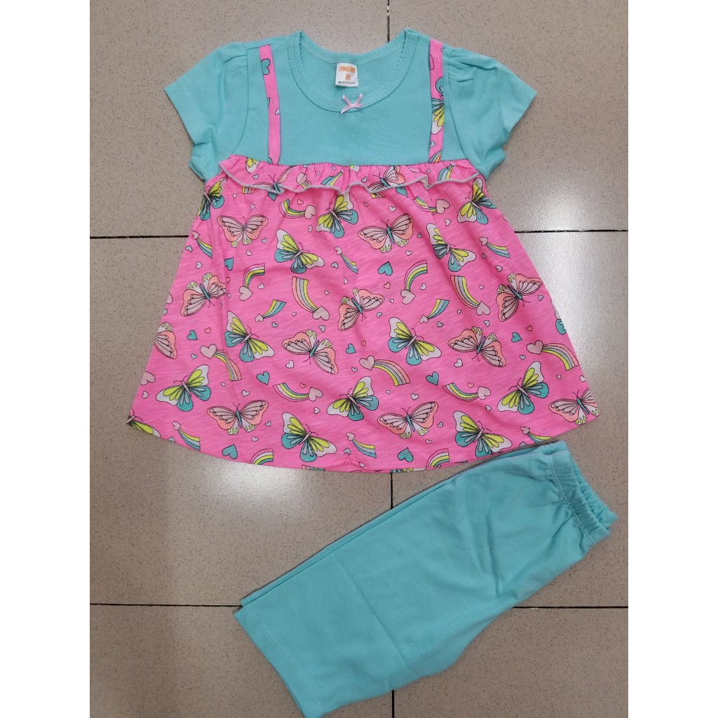 Bộ thun bé gái in bướm 2 dây form xòe