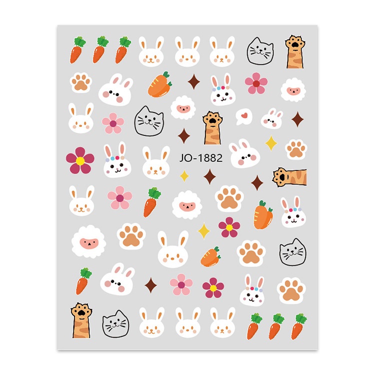 Dễ Thương Miếng Dán Trang Trí Móng Tay Hình Cà Rốt / Gấu / Thỏ / Hoa Tulip Hồng Đáng Yêu