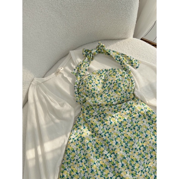 Đầm yếm hoa xanh + khoác - Chitchitstore