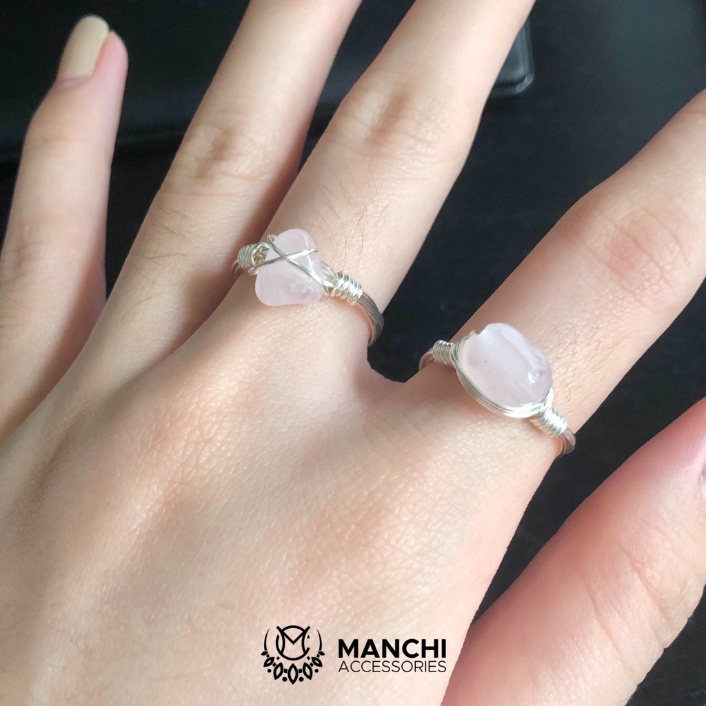 Nhẫn đá Rose Quartz handmade dây vàng đồng/bạc