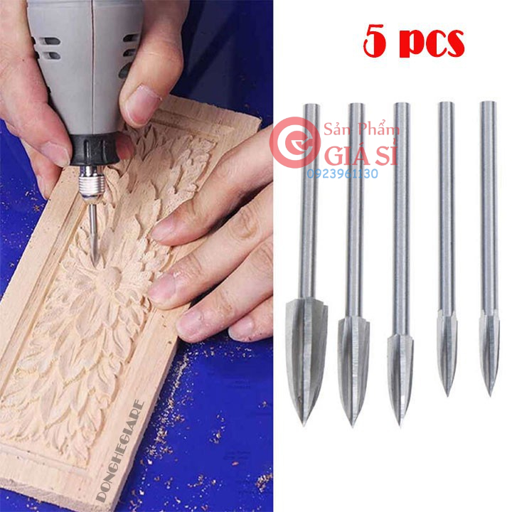 Bộ 5 mũi khắc gỗ gắn cho máy đục gỗ - máy điêu khắc gỗ cầm tay mini