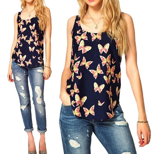 Áo Voan Sát Nách In Họa Tiết Bươm Bướm Thời Trang Dành Cho Nữ