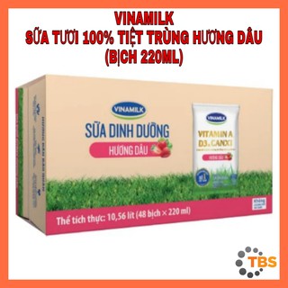 [VINAMILK-SỮA TƯƠI VỊ HƯƠNG DÂU] SỮA TƯƠI VINAMILK 100% TIỆT TRÙNG VỊ HƯƠNG DÂU, BỊCH 220ML