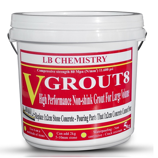 VGROUT8 - Bê tông trộn sẵn, tự chảy, tự san phẳng, Mác cao 800 - Đa năng - Chỉ cần trộn với nước là đổ - 5kg