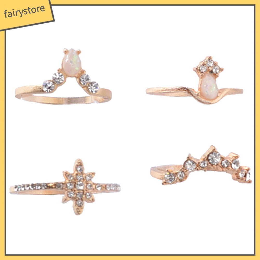 Set 10 Nhẫn Đeo Đốt Ngón Tay Đính Đá Opal Nhân Tạo Thời Trang