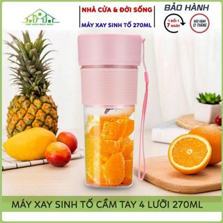 💔freeship💔 máy xay sinh tố, máy say sinh tố cầm tay sạc pin 4 lưỡi 270ml,thiết kế đẹp, bảo hành 12 tháng