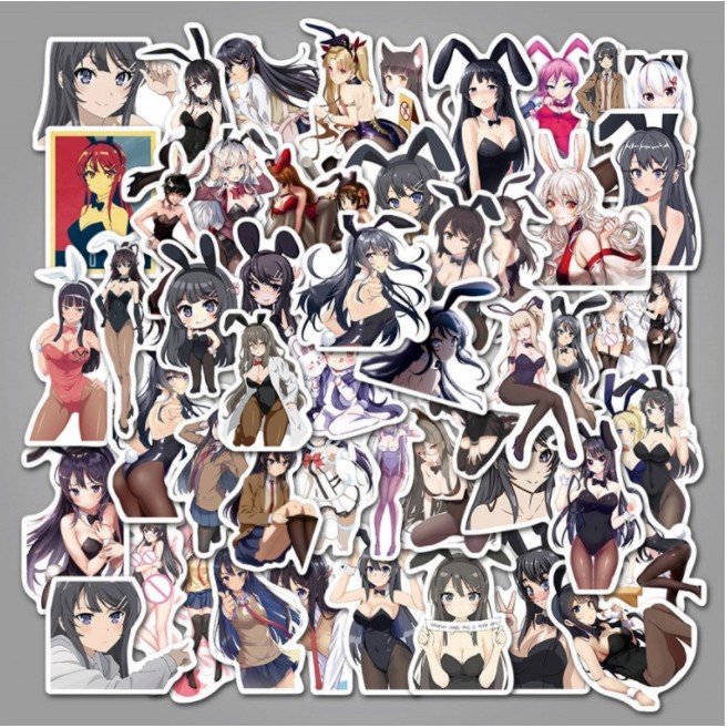 Combo Sticker BUNNY GIRL nhựa PVC không thấm nước, dán nón bảo hiểm, laptop, điện thoại, Vali, xe