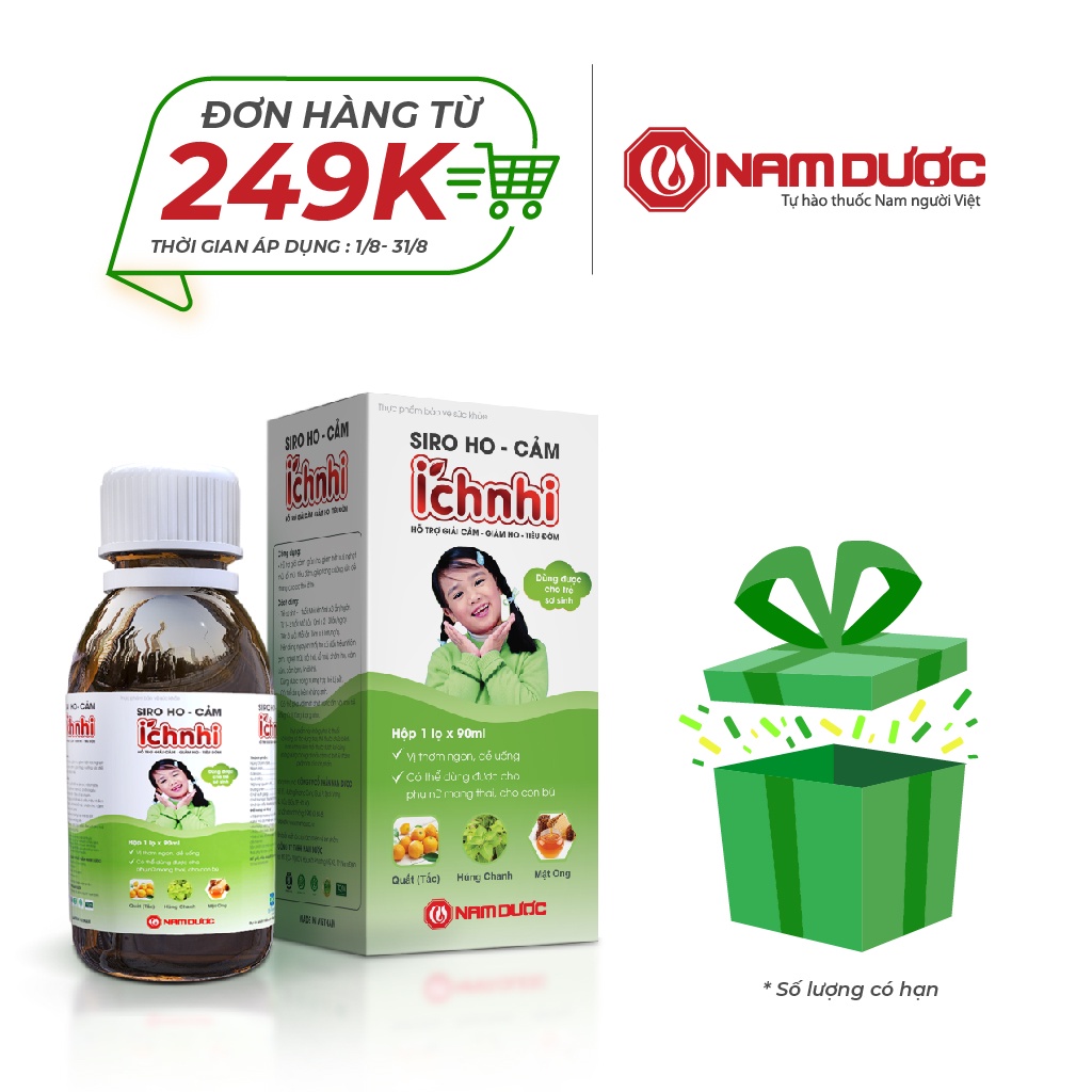 Siro ho cảm Ích Nhi chai 90ml hỗ trợ giải cảm, giảm ho, sổ mũi, tiêu đờm, cho trẻ nhỏ, bà bầu, cho con bú