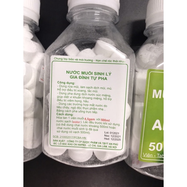 Viên Muối Tinh NaCl 0,9% chai 50 viên