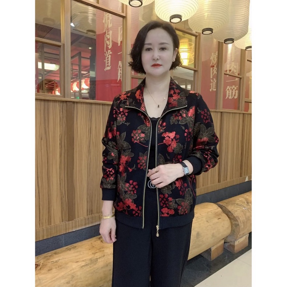 Áo khoác nữ trung niên in 3D hai lớp - Áo khoác bomber cho mẹ