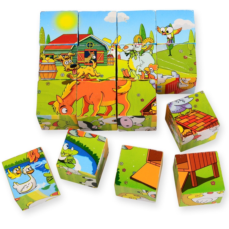 Đồ Chơi Thông Minh 9 Khối Gỗ Lắp Ghép 6 Mặt 3D Cho Bé Phát Triển Trí Não