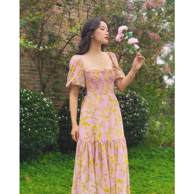 Đầm dài dáng ôm xoè vải voan in hoa Kiss From A Rose  /  - DEVONS STUDIO